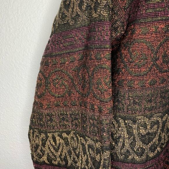 Vintage Flashback Brown Gold Purple Button Up Collared Metallic Shiny Jacket - Picture 6 of 6